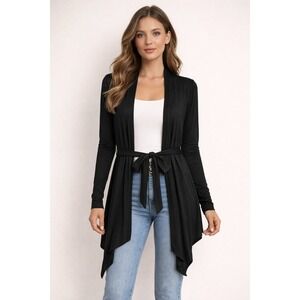 Maurices Womens Black Draped Open Front Cardigan Sweater Lightweight Large